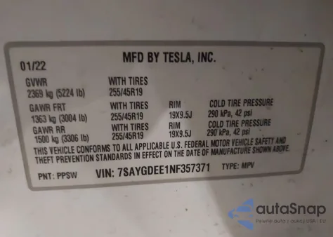 2022 Tesla Model Y Long Range Dual Motor All-Wheel Drive from USA, damaged, VIN 7SAYGDEE1NF357371